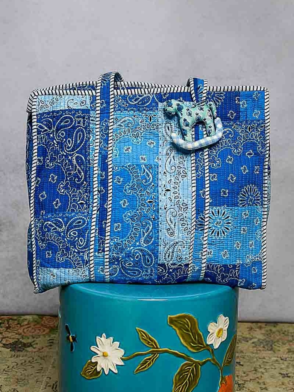 POL Blue Patchwork Paisley Tote Bag - Women's Shoulder Bag - Picture 5 of 10